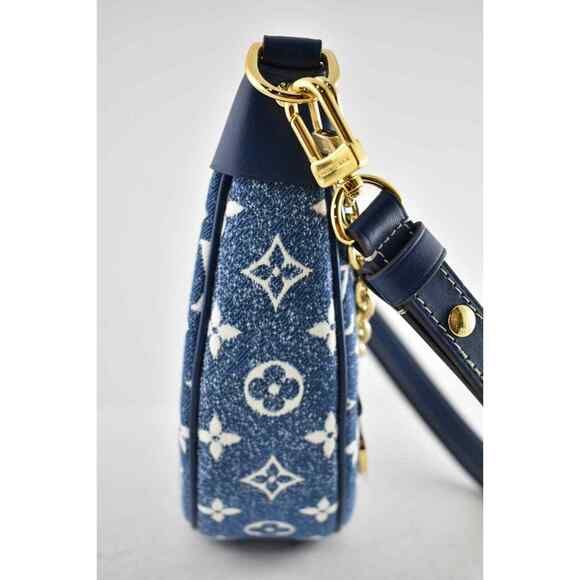 Louis Vuitton Loop Blue Denim Monogram Gold Chain Moon Crossbody Shoulder Bag - Picture 5 of 12